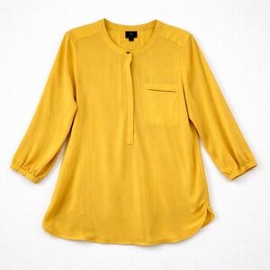 JM Collection Womens L Mustard Yellow‎ Blouse Pleated Long Sleeve Top
